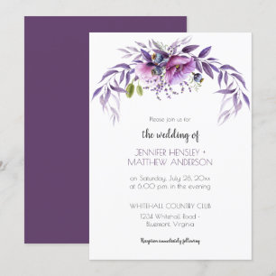 Violet Purple Lavender Watercolor Floral Wedding   Invitation