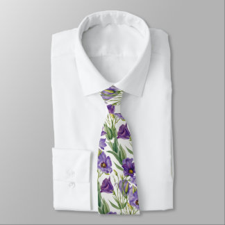 Violet Purple Lilac Bellflowers & Green Leaves Tie