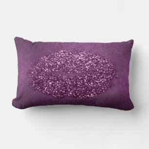 Violet Purple Lips Glitter Plum Girly Makeup Kiss Lumbar Pillow