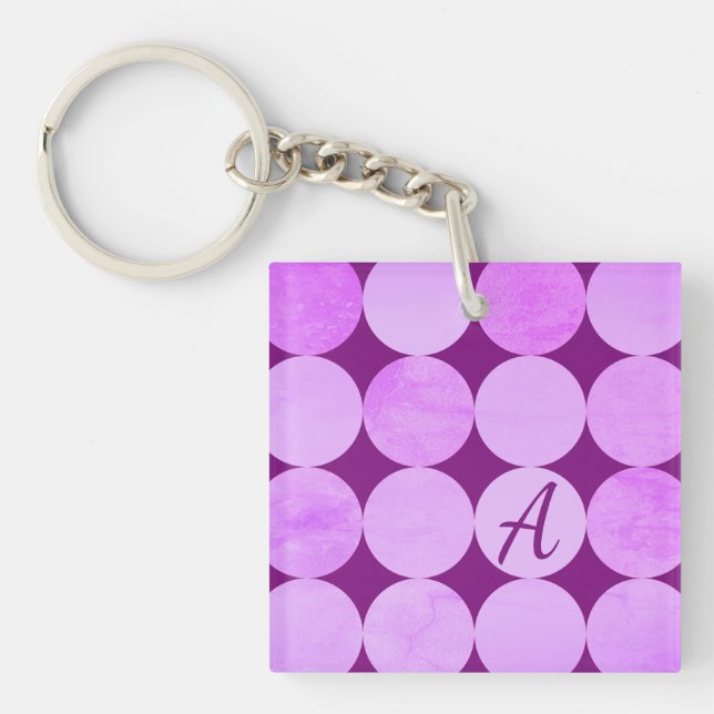 Violet, Purple Magenta & Pink Circles Monogram Keychain (Front)