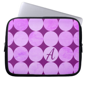Violet, Purple Magenta & Pink Circles Monogram Laptop Sleeve