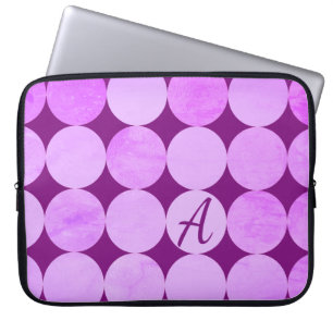 Violet, Purple Magenta & Pink Circles Monogram Laptop Sleeve