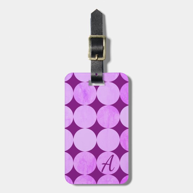 Violet, Purple Magenta & Pink Circles Monogram Luggage Tag (Front Vertical)