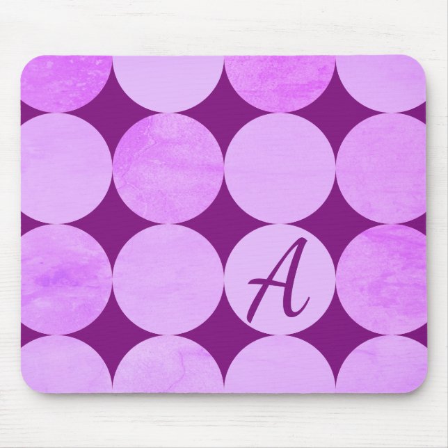 Violet, Purple Magenta & Pink Circles Monogram Mouse Pad (Front)