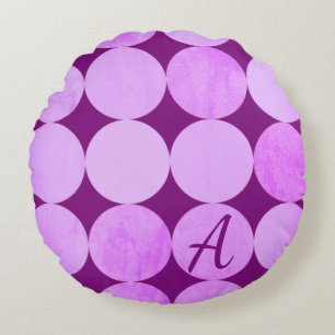 Violet, Purple Magenta & Pink Circles Monogram Round Pillow