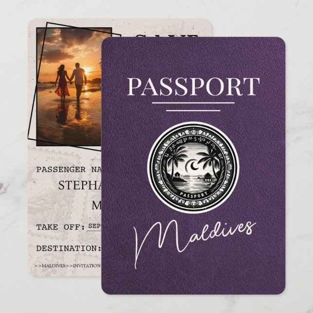 Violet Purple Maldives Passport Save The Date (Front/Back)