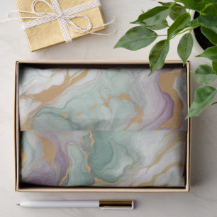 Violet Purple Mauve Pink Green Gold Marble Pattern Tissue Paper