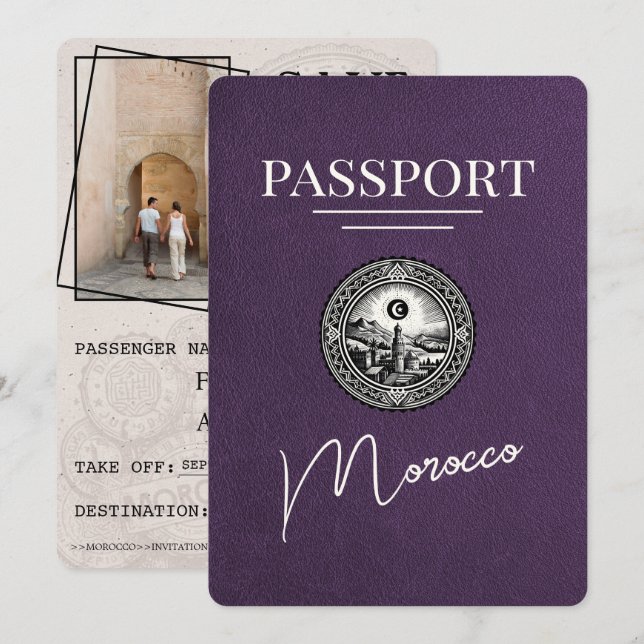 Violet Purple Morocco Passport Save The Date (Front/Back)