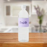 Violet purple name script water bottle label<br><div class="desc">A violet,  lavender coloured background. Personalize and add your name written with a modern hand lettered style script in purple.</div>