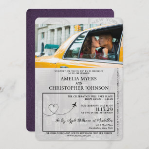 Violet Purple New York City Passport Wedding Invitation