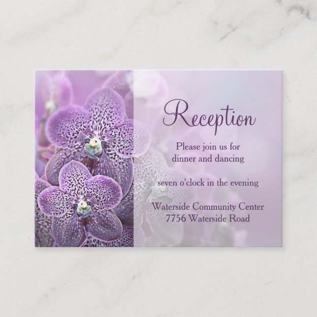 Violet Purple Orchid Wedding Reception Card (Front)