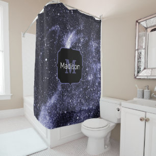 Violet purple peri black abstract galaxy Monogram 