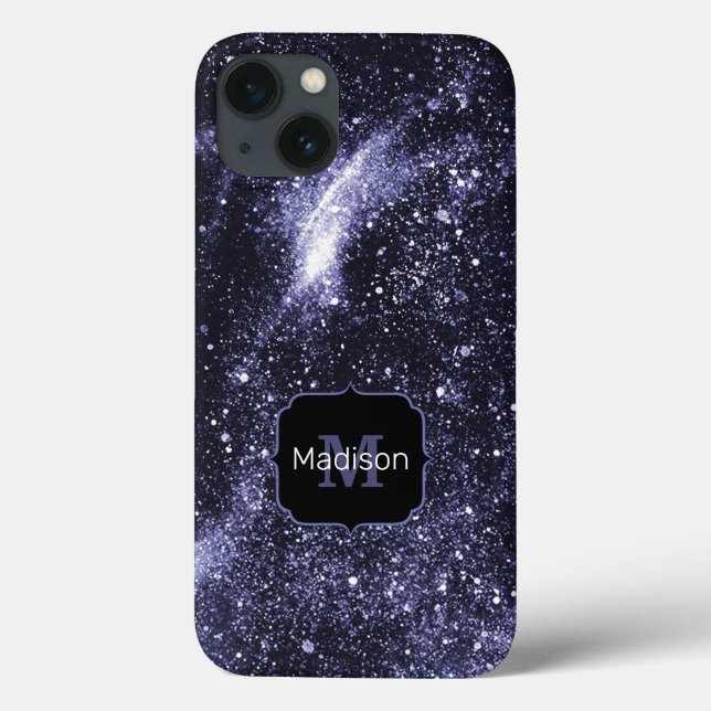 Violet purple peri black abstract galaxy Monogram Case-Mate iPhone Case (Back)