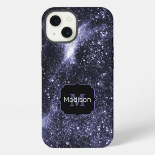 Violet purple peri black abstract galaxy Monogram iPhone 13 Case
