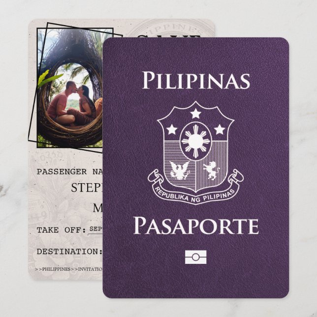 Violet Purple Philippines Passport Save The Date (Front/Back)