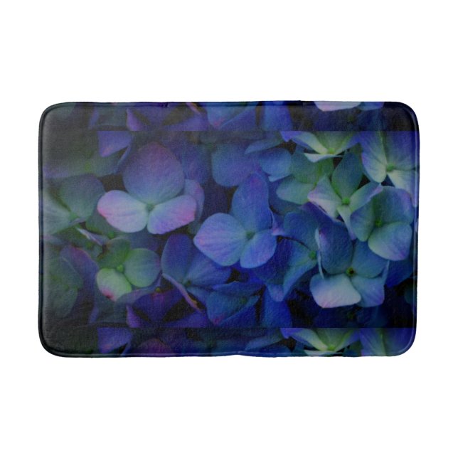 Violet purple pink blue hydrangeas flower floral bath mat (Front)