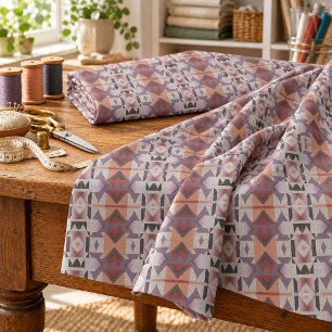 Violet Purple Pink Orange Red Tribal Art Pattern Fabric