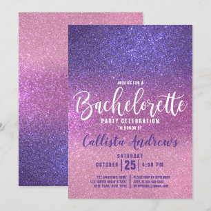 Violet Purple Pink Triple Glitter Bachelorette Invitation