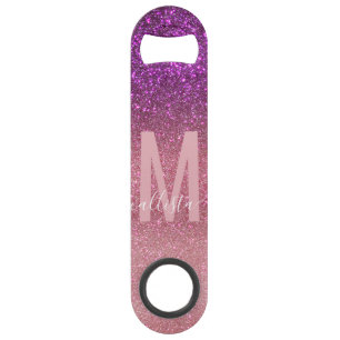 Violet Purple Pink Triple Glitter Ombre Monogram Bar Key