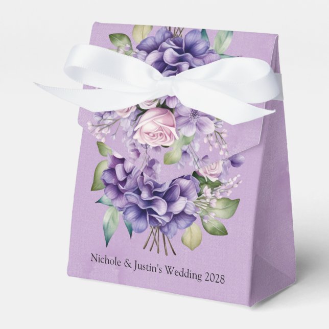 Violet Purple Pink Watercolor Roses Wedding Favor Box (Front Side)