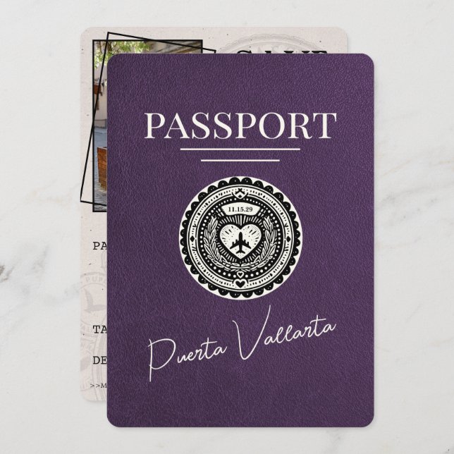 Violet Purple Puerta Vallarta Passport Save The Date (Front/Back)