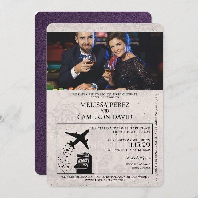 Violet Purple Reno Passport Wedding Invitation (Front/Back)
