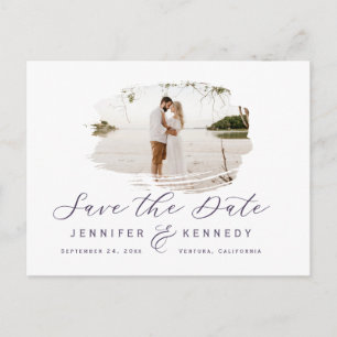 Violet Purple Romantic Brushed Frame Save The Date Postcard