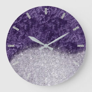 Violet Purple Silver Grey Velvet Eggplant Glitter Large Clock