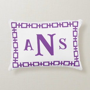 Violet Purple Square Greek Key Monogram Accent Pillow