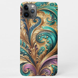 Violet Purple Teal Blue Green Gold Paisley Pattern iPhone 11Pro Max Case