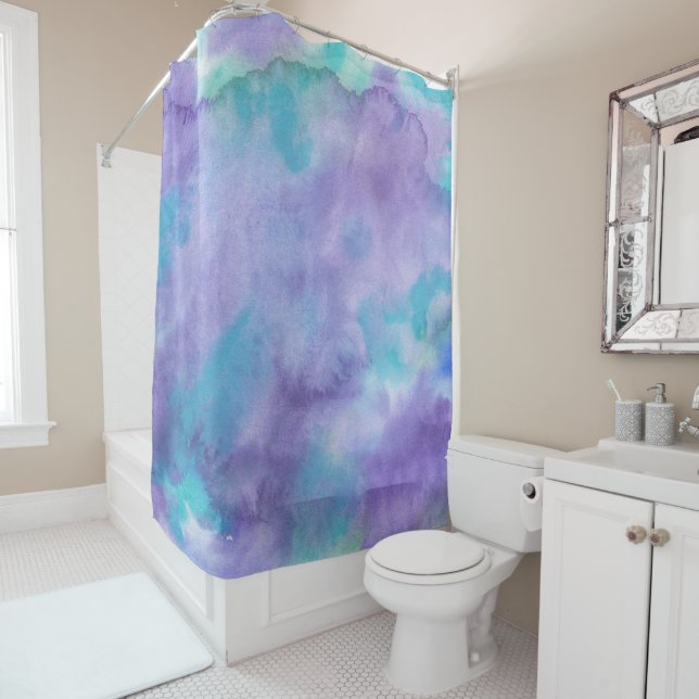 Violet Purple Teal Green Abstract Watercolor (In Situ)