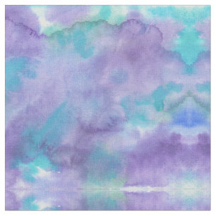 Violet Purple Teal Green Abstract Watercolor Fabric