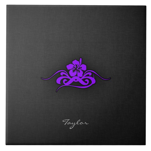 Violet Purple Tribal Hibiscus Tile (Front)