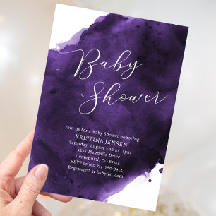Violet Purple Watercolor Baby Shower Invitation