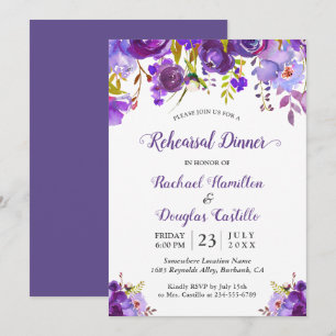 Violet Purple Watercolor Floral Rehearsal Dinner Invitation
