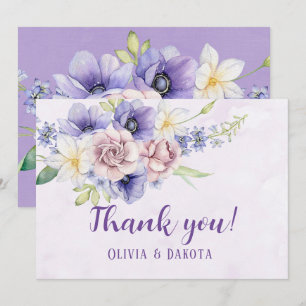 Violet Purple Watercolor Florals Thank You Cards