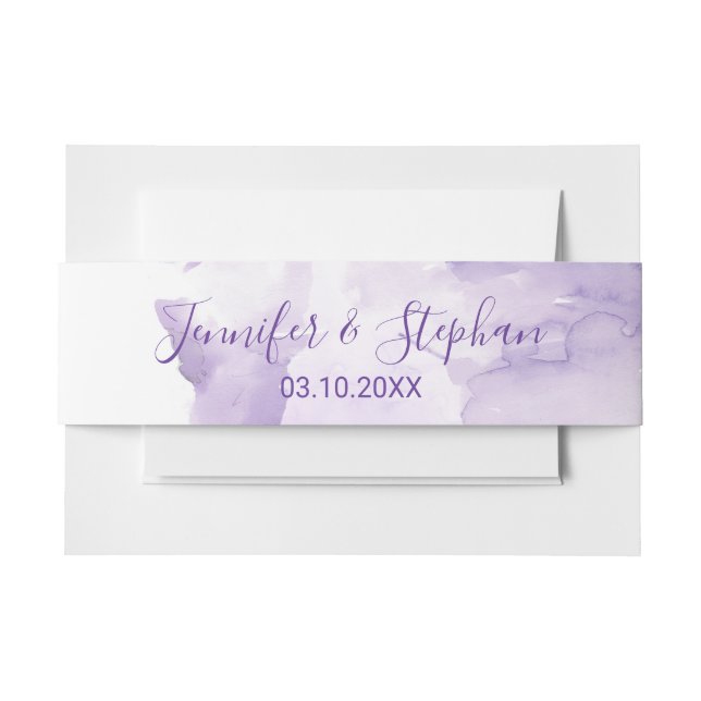Violet Purple Watercolor Splash Belly Band Invitation Belly Band (Front Example)