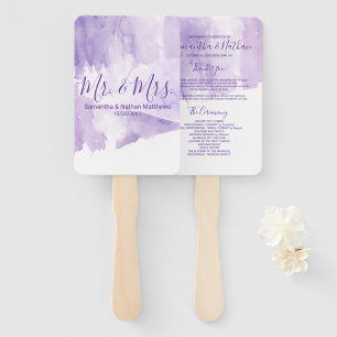 Violet Purple Watercolor Splash Wedding Programs Hand Fan