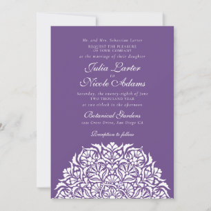 Violet Purple Whimsical Floral Mandala Wedding Invitation