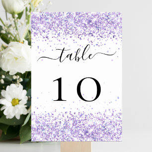 Violet purple white glitter sparkles glamourous table number
