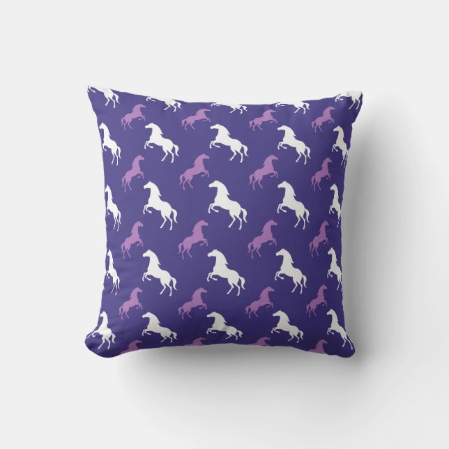 Violet Purple & White Horse; Equestrian Throw Pillow (Front)