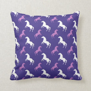 Violet Purple & White Horse; Equestrian Throw Pillow