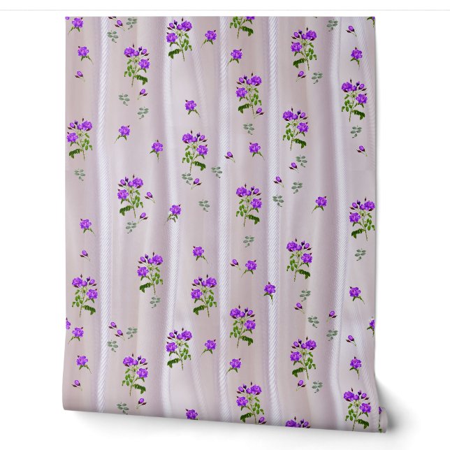 Violet Purplish-Roses on Magenta-Pink Silk  Wallpaper (Unrolling)