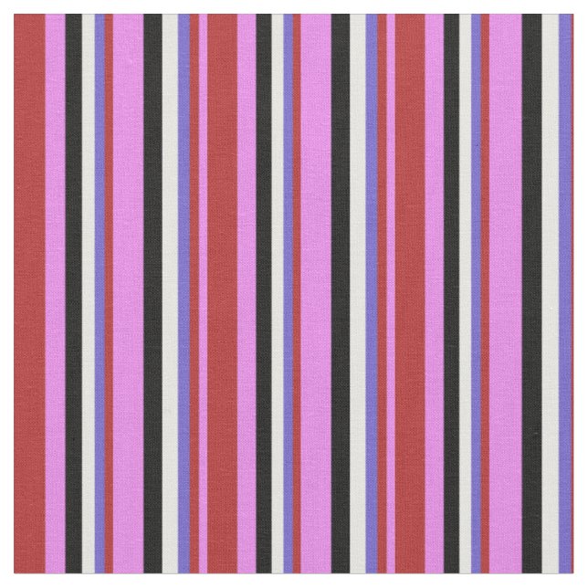 Violet, Red, Slate Blue, White & Black Lines Fabric (Close Up)