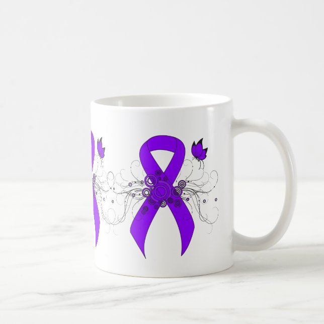 Violet Ribbon Butterfly, Hodgkin's lymphoma Coffee Mug (Right)