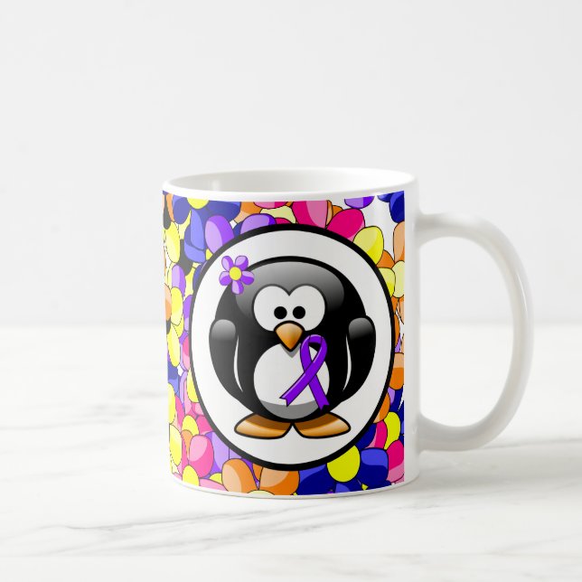 Violet Ribbon Penguin,  Hodgkin's lymphoma Coffee Mug (Right)
