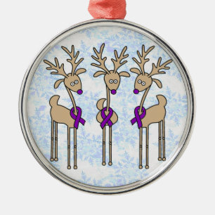 Violet Ribbon Reindeer (Hodgkin's Lymphoma) Metal Ornament
