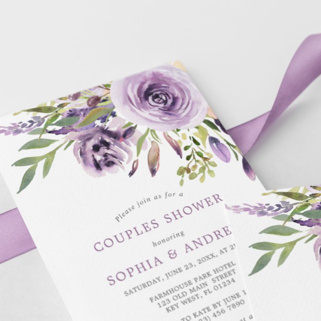 Violet Rose Floral Couples Douche Invitation (Créateur téléchargé)
