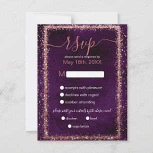 Violet Rose Gold Sprinkled Confetti Wedding RSVP Card