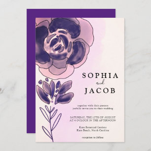 Violet Rose Gold Watercolor Floral Wedding Invitation